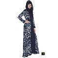 Printed shrug abaya- navy blue-white